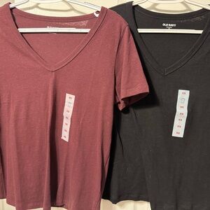 (2) Old Navy Maroon & Black V Neck Tee. Sz XS. Roomie. NWT